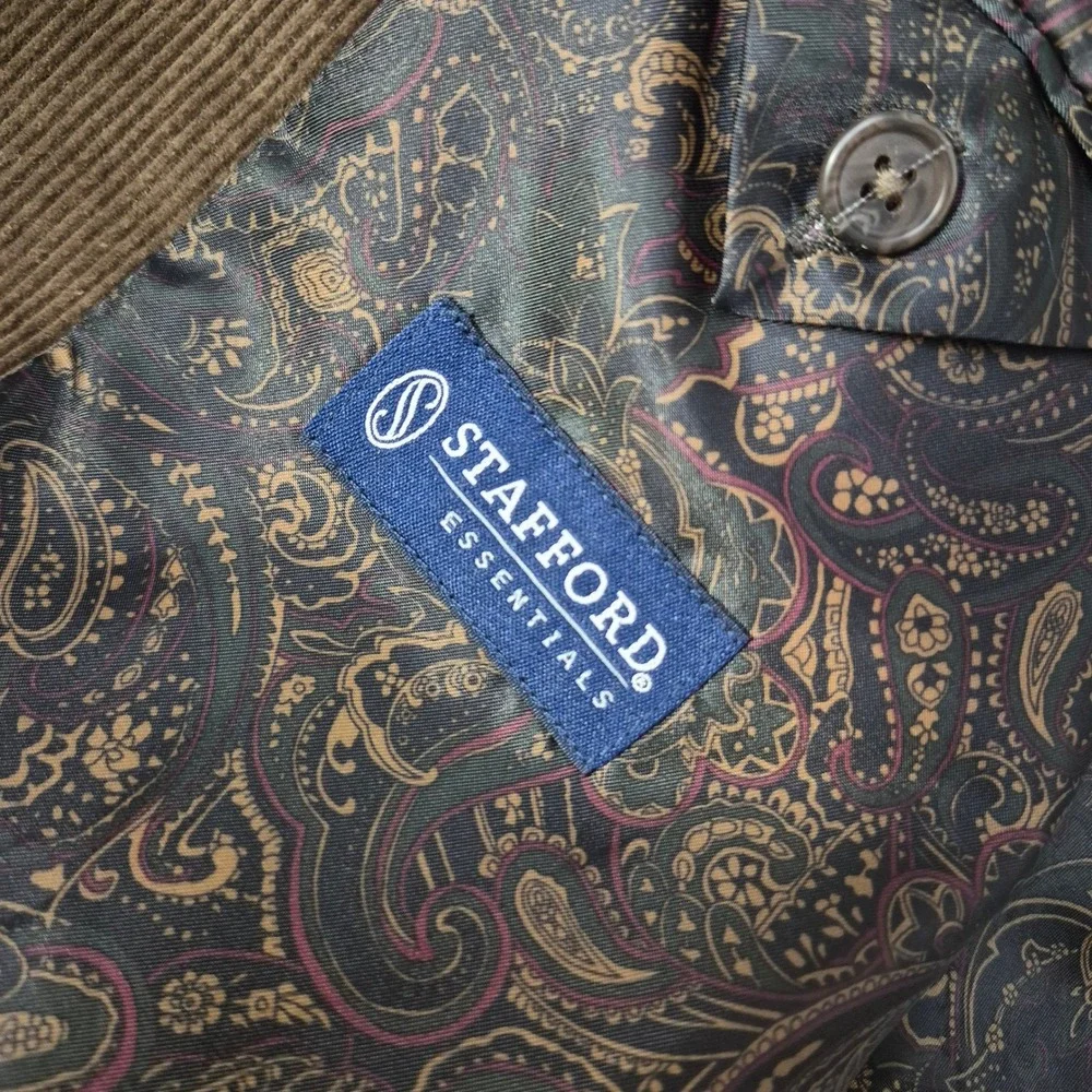 Stafford Essentials Blazer Mens‎ 42R Brown Corduroy Classic Fit Paisley Lining